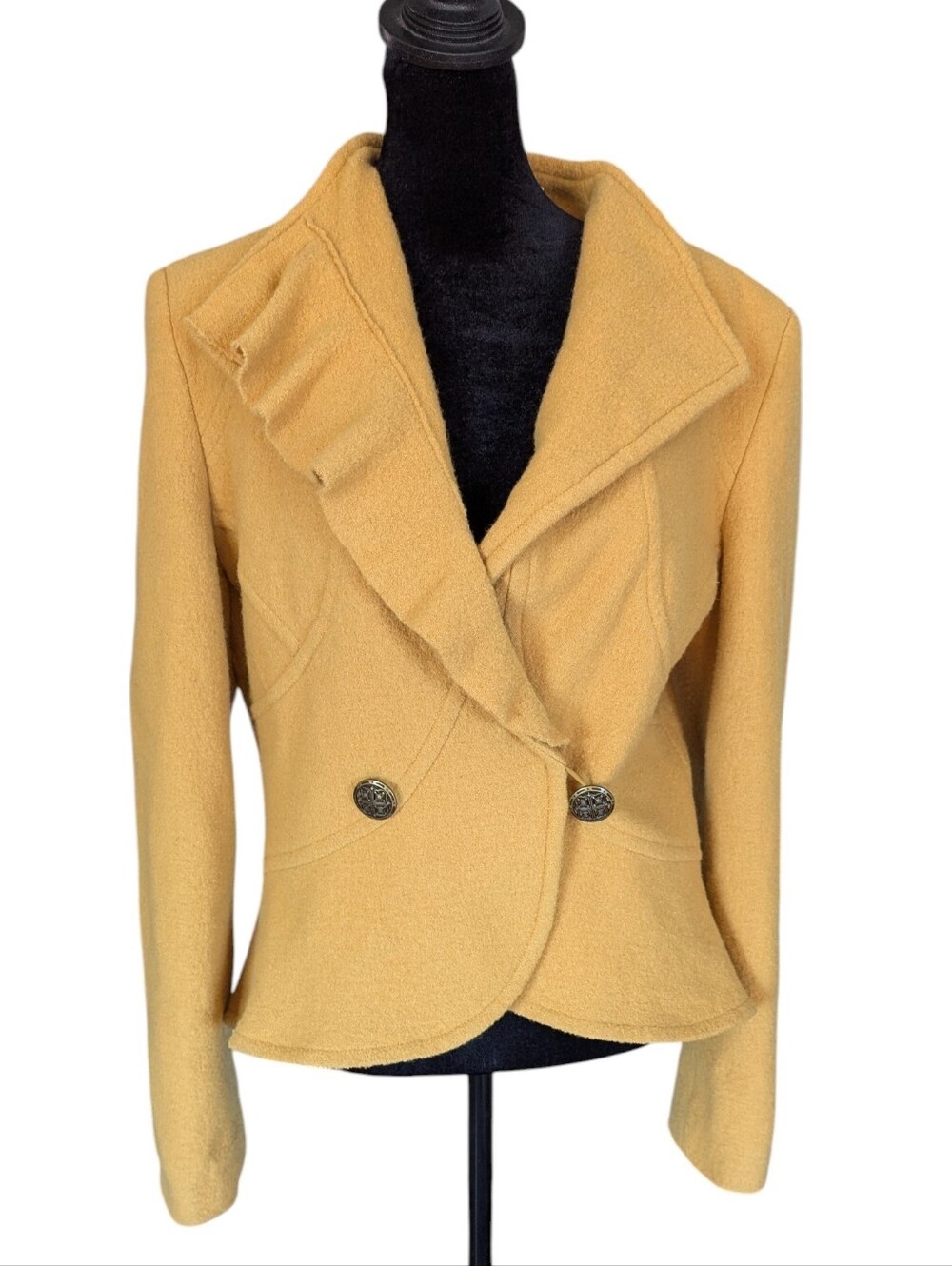 Melanie Lyne Mustard Yellow Wool Boho Blazer Jacket Size 14